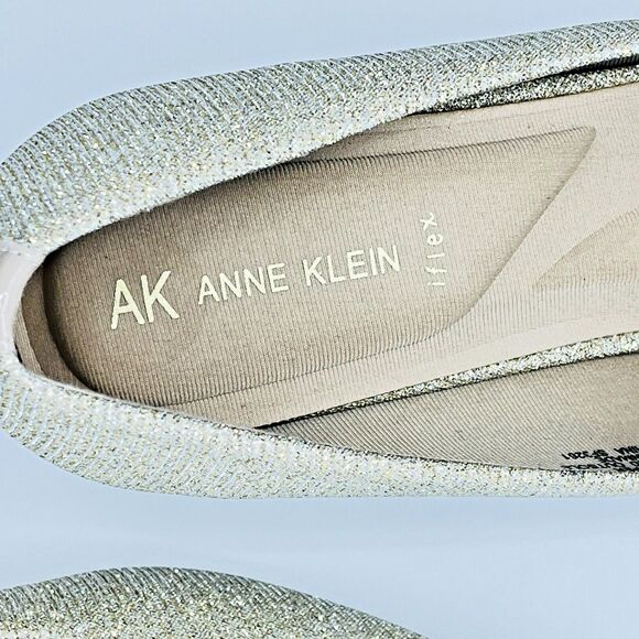 ANNE KLEIN Gold Glitter Metallic Pointed Toe Block Heels Pumps sz 10 NWOB - Picture 10 of 12